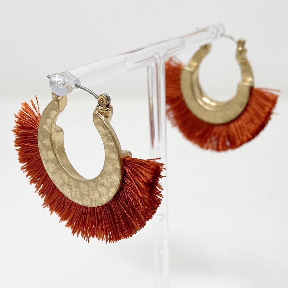 Burnt Orange Half Circle Fringe Earrings